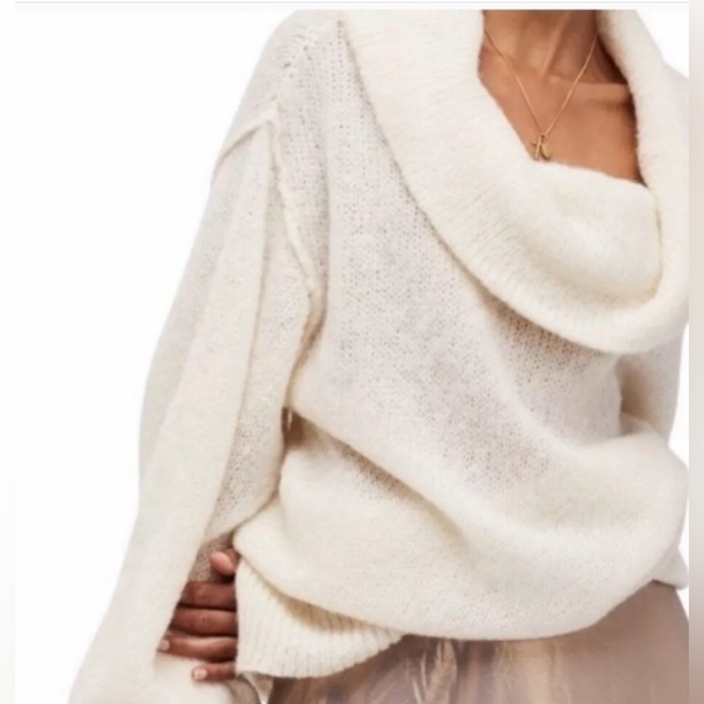 Free People Ophelia off the Shoulder Alpaca Sweater in Ivory